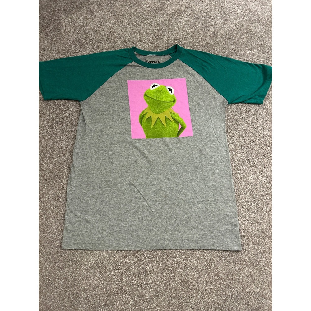 Disney The Muppets Kermit T-Shirt Mens Large Grey Green Good Raglan Graphic Tee